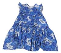 Modro-bílé vzorované bavlněné šaty s volánky Kiki&Koko