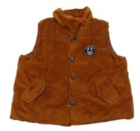 Rezavá plyšová zateplená vesta s nášivkou se smajlíkem