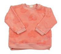 Neonově lososová chlupatá mikina se srdíčky H&M