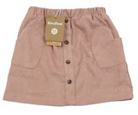 Nové - růžová manšestrová sukně s knoflíky a kapsami 