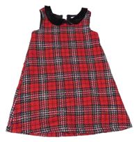 Červreno-bílo-tmavomodré kostkované pletené šaty s límečkem H&M