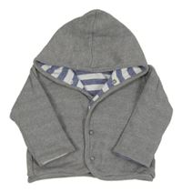 Šedá/pruhovaná propínací podšitá mikina s kapucí zn. Little 