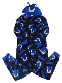 Tmavomodro-modrá chlupatá kombinéza s kapucí - Sonic 