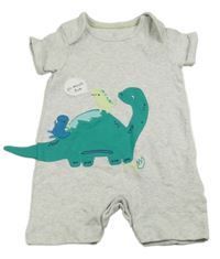 Šedý melírovaný kraťasový overal s dinosaurem Mothercare