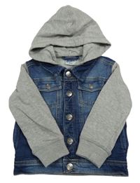 Tmavomodro-šedá riflová bundomikina s kapucí Papagino 