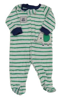 Zeleno-bílý pruhovaný froté overal se sloníkem Koala 