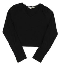 Černé žebrované crop triko s krajkou H&M