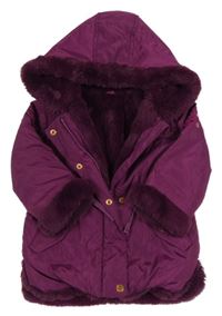 Tmavorůžová šusťáková zimní parka s kapucí Dunnes
