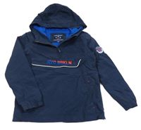 Tmavomodrá šusťáková jarní bunda s nápisem a kapucí C&A