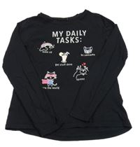 Černé triko s obrázky a nápisy Page one young