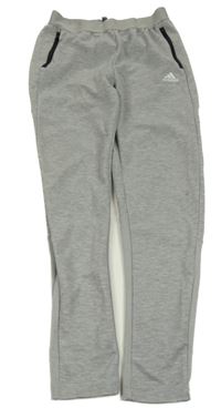 Šedé melírované sportovní kalhoty s logem Adidas vel. 16 let