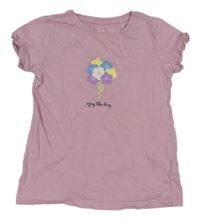 Lila tričko s kytičkami a volánky Topolino