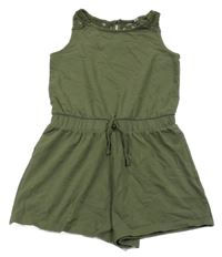 Khaki bavlněný letní overal s krajkou C&A