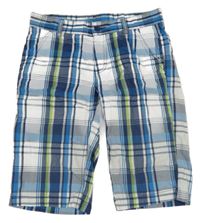 Modro-bílo-limetkové kostkované plátěné kraťasy C&A