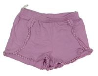 Růžové bavlněné kraťasy s ozdobným lemem C&A