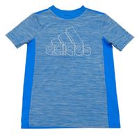Modré melírované sportovní funkční tričko s logem Adidas 