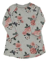 Šedé melírované teplákové šaty s květy H&M