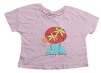 Světlerůžové crop tričko s palmami a nápisem Matalan