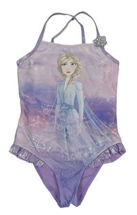 Fialovo-lila jednodílné plavky s Elsou a volánky Disney