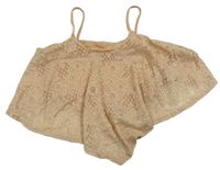 Pudrový krajkový halenkový crop top s kytičkami a cípem New Look