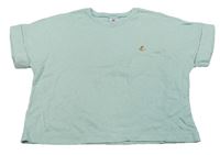 Mentolové melírované lněné oversize crop tričko PETIT BATEAU