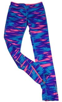 Modro-tmavofialovo-purpurovo-neonově růžové vzorované funkční sportovní legíny SOC