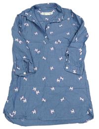 Modré plátěné košilové šaty riflového vzhledu s jednorožci H&M