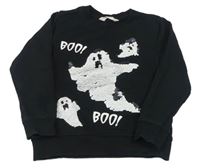 Černá mikina s duchy z překlápěcích flitrů H&M