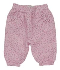 Světlerůžové cuff šusťákové podšité kalhoty s lístečky a mašličkami Ergee