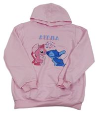Světlerůžová mikina se Stitchem a Angelou a kapucí