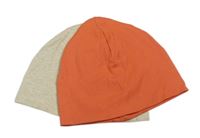 Nové - 2x - Čepice - Světlešedo-smetanová melírovaná, lososová H&M