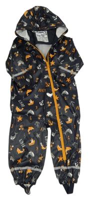 Tmavomodrá nepromokavá kombinéza s delfínky a parníčky a kapucí lupilu