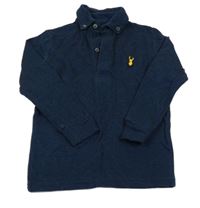 Tmavomodré melírované mikinotriko s nášivkou a límečkem Next