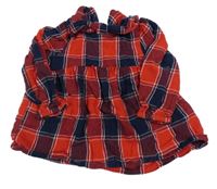 Čeveno-tmavomodro-bílá kostkovaná tunika s límečkem Tu