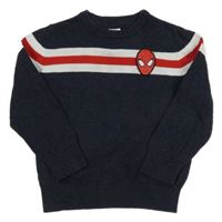 Tmavomodrý melírovaný svetr se Spider-manem a pruhy C&A