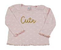 Světlerůžové žebrované triko se srdíčky a zlatým nápisem z flitrů Topomini