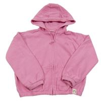 Růžová propínací oversize crop mikina s duhou a kapucí s oušky Next