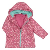 Růžová kytičkovaná nepromokavá jarní bunda s kapucí C&A