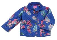 Cobaltově modrá prošívaná šusťáková přechodová bunda s kytičkami a manšestrovým límečkem joules