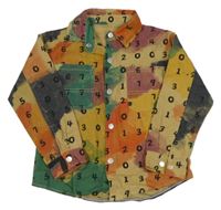 Barevná batikovaná riflová košilová bunda s číslicemi 