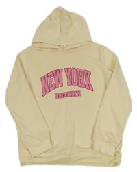 Vanilková mikina s nápisy a kapucí 