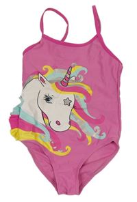 Tmavorůžové jednodílné plavky s jednorožcem dopodopo