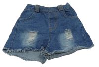 Modré riflové kraťasy s prošoupáním