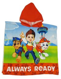 Modro-zeleno-červená froté pončo osuška s PAW PATROL a kapucí nickelodeon