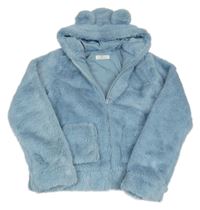 Modrá kožešinová podšitá bunda s kapucí s oušky H&M