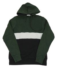 Smaragdovo-bílo-černá mikina s logem a kapucí JACK&JONES