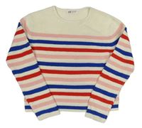 Smetanovo-růžovo-modrý pruhovaný svetr H&M