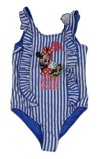 Modro-bílé pruhované jednodílné plavky s Minnie a volánky Disney