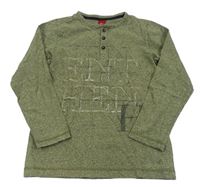 Khaki melírované triko s nápisem a knoflíky S. Oliver