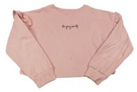 Růžová crop mikina s nápisem a volánky Primark